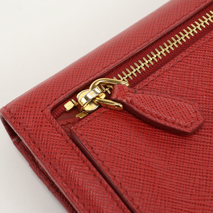 PRADA PR86370 Saffiano leather long wallet double fold coin purse Red Women