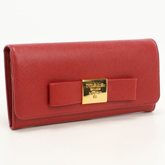 PRADA PR86370 Saffiano leather long wallet double fold coin purse Red Women