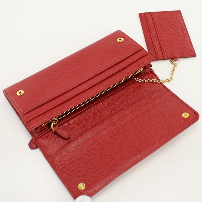 PRADA PR86370 Saffiano leather long wallet double fold coin purse Red Women