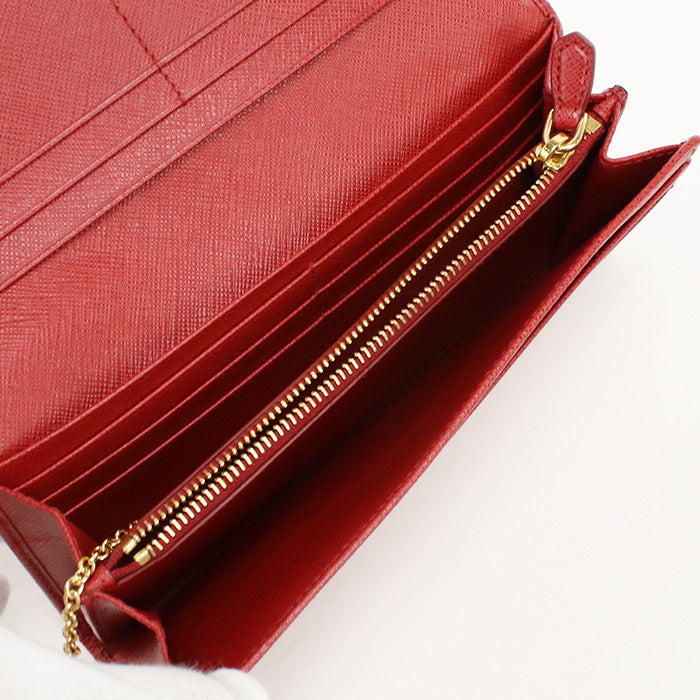 PRADA PR86370 Saffiano leather long wallet double fold coin purse Red Women