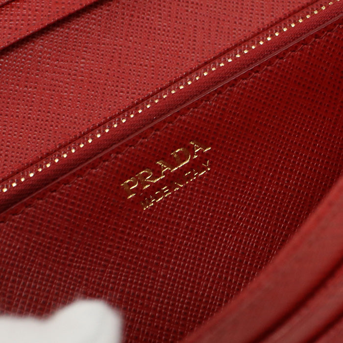 PRADA PR86370 Saffiano leather long wallet double fold coin purse Red Women