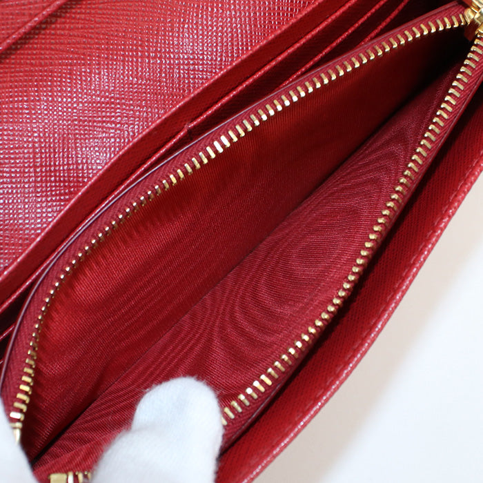 PRADA PR86370 Saffiano leather long wallet double fold coin purse Red Women