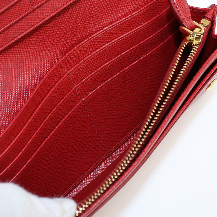 PRADA PR86370 Saffiano leather long wallet double fold coin purse Red Women