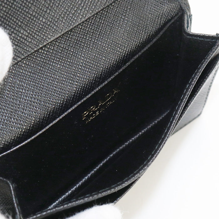 PRADA Saffiano leather card holder name card holder leather black Women