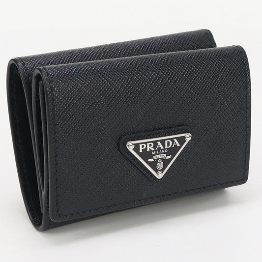 PRADA 2MH042 QHH F0002 Saffiano Triangle Wallet Three fold leather black mens