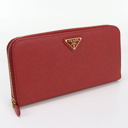 PRADA 1ML506 Long Wallet Saffiano Triangle Zipper Wallet leather Red Women
