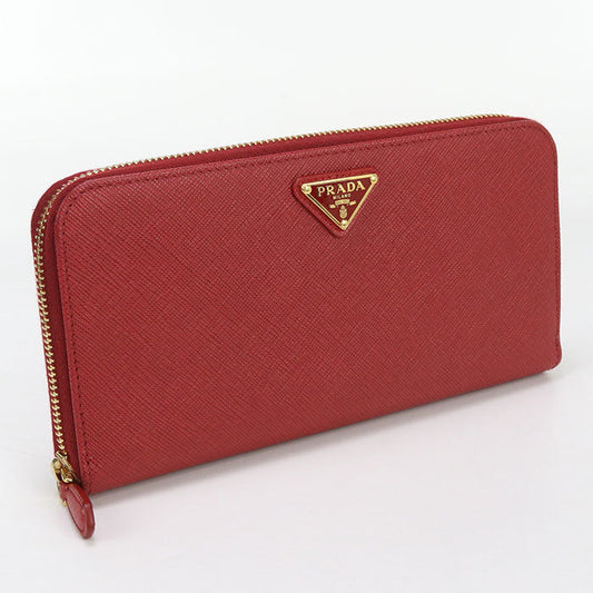 PRADA 1ML506 Long Wallet Saffiano Triangle Zipper Wallet leather Red Women