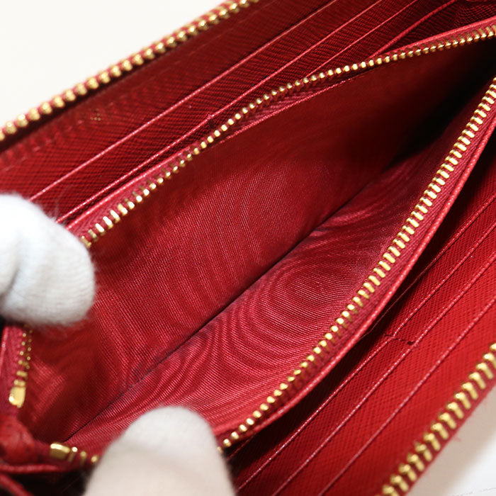 PRADA 1ML506 Long Wallet Saffiano Triangle Zipper Wallet leather Red Women