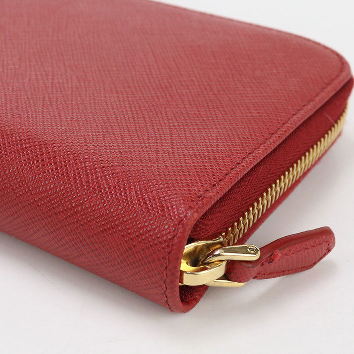 PRADA 1ML506 Long Wallet Saffiano Triangle Zipper Wallet leather Red Women