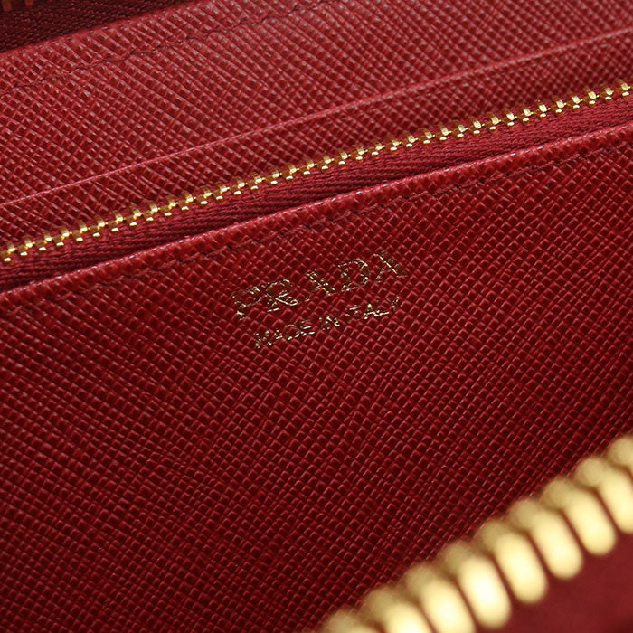 PRADA 1ML506 Long Wallet Saffiano Triangle Zipper Wallet leather Red Women