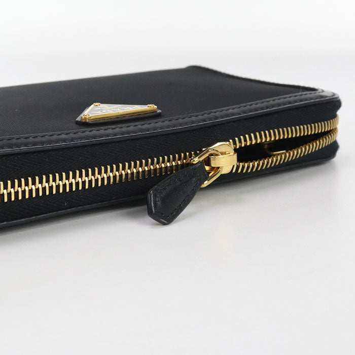 PRADA 1ML506 Long Wallet Triangle Zipper Wallet Purse Nylon, leather black Women