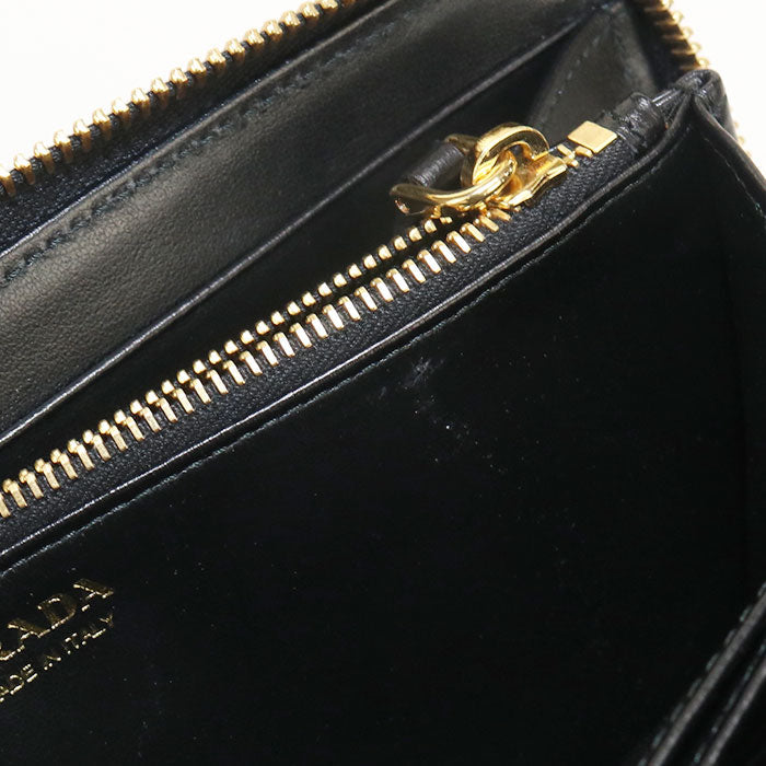PRADA 1ML506 Long Wallet Triangle Zipper Wallet Purse Nylon, leather black Women