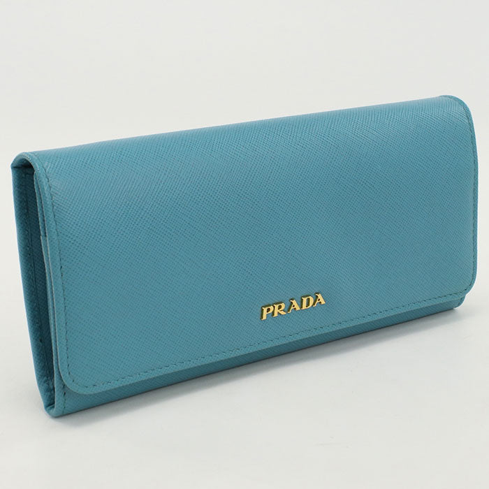 PRADA 1MH132 Saffiano Multicolor Purse Long wallet leather Blue Women