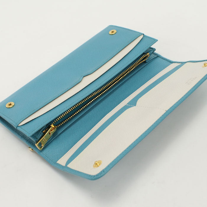 PRADA 1MH132 Saffiano Multicolor Purse Long wallet leather Blue Women