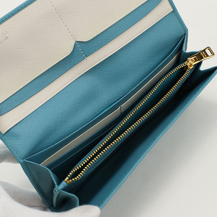 PRADA 1MH132 Saffiano Multicolor Purse Long wallet leather Blue Women