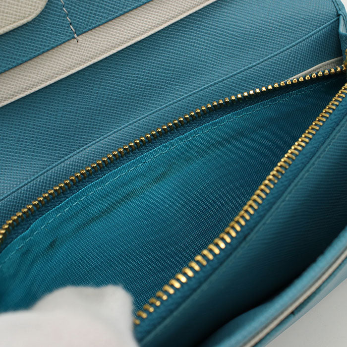 PRADA 1MH132 Saffiano Multicolor Purse Long wallet leather Blue Women