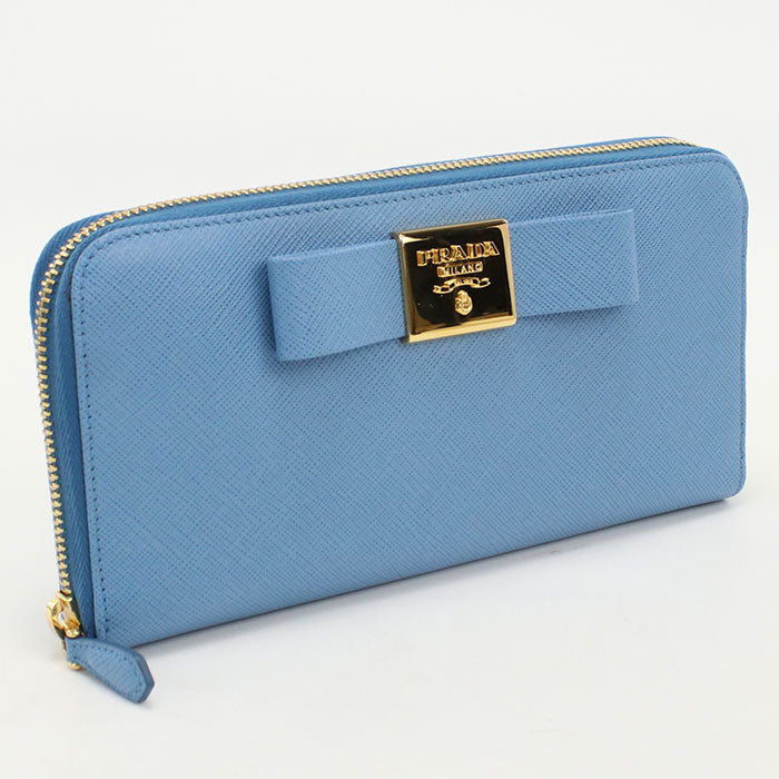 PRADA 1ML506 2AEE F0P9S zip around long wallet leather Blue Women