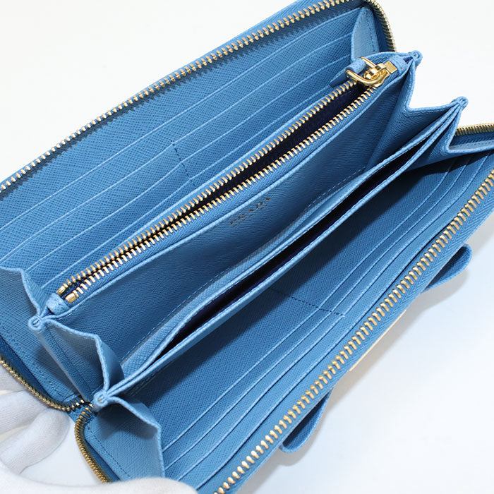 PRADA 1ML506 2AEE F0P9S zip around long wallet leather Blue Women