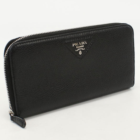 PRADA 1ML506 2BBE F0002 zip around long wallet Vittero Dino Black Women