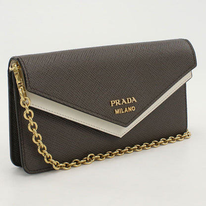 PRADA 1DH052 2DC3 F0R7X Long Wallet Saffiano Chain Wallet Leather gray Women