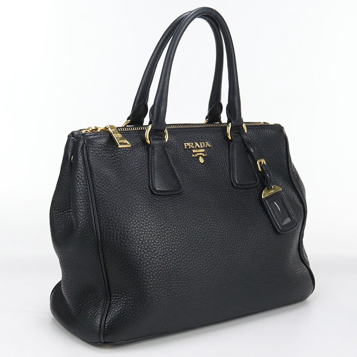 PRADA BN2420 Tote Bag W zip handbag leather black Women