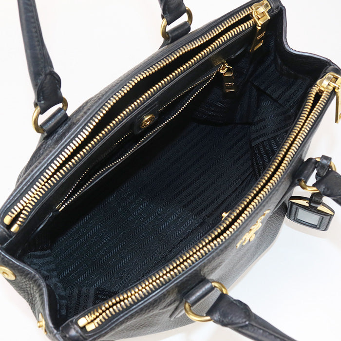 PRADA BN2420 Tote Bag W zip handbag leather black Women