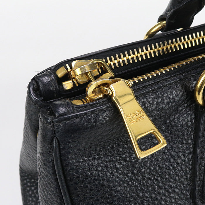 PRADA BN2420 Tote Bag W zip handbag leather black Women