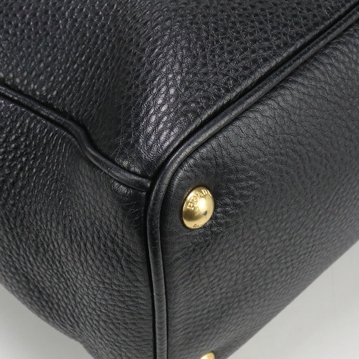 PRADA BN2420 Tote Bag W zip handbag leather black Women