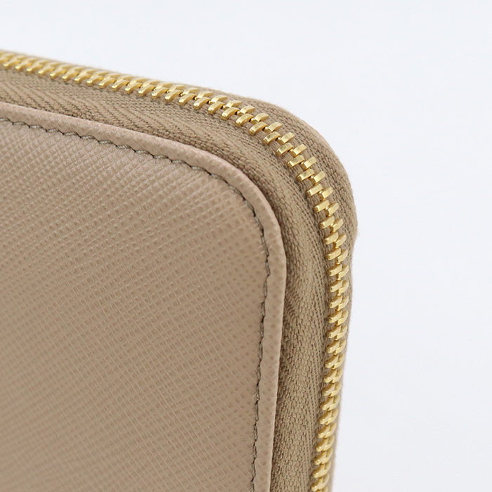 PRADA 1ML506 Long Wallet saffiano triangle Zipper Wallet leather beige Women