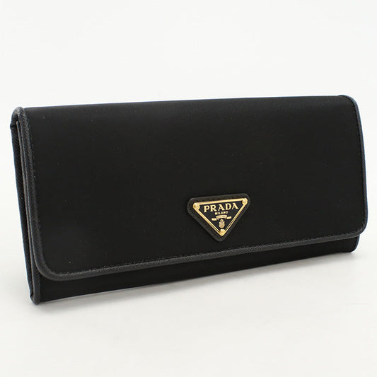 PRADA PR90529 Tessuto Triangle  Long wallet with  coin purse Nylon black  Women