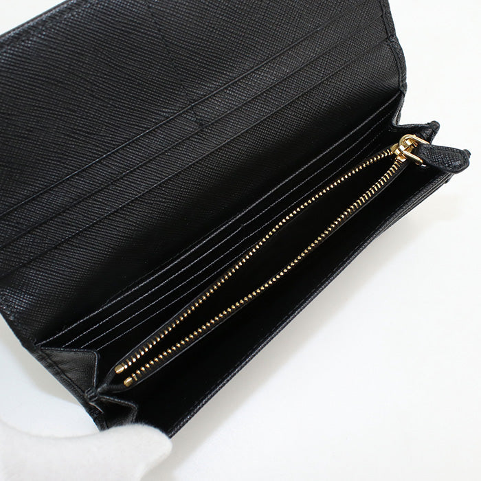 PRADA PR90529 Tessuto Triangle  Long wallet with  coin purse Nylon black  Women