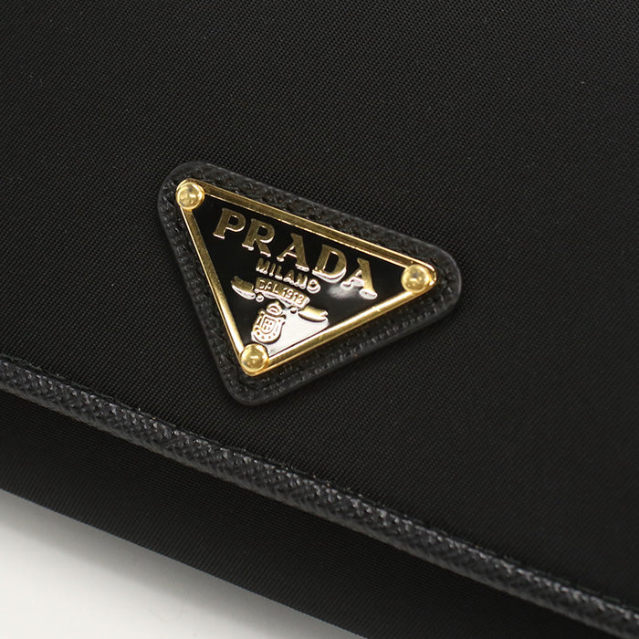 PRADA PR90529 Tessuto Triangle  Long wallet with  coin purse Nylon black  Women