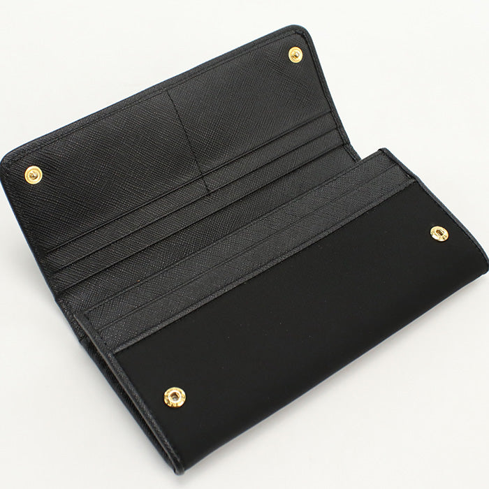 PRADA PR90529 Tessuto Triangle  Long wallet with  coin purse Nylon black  Women