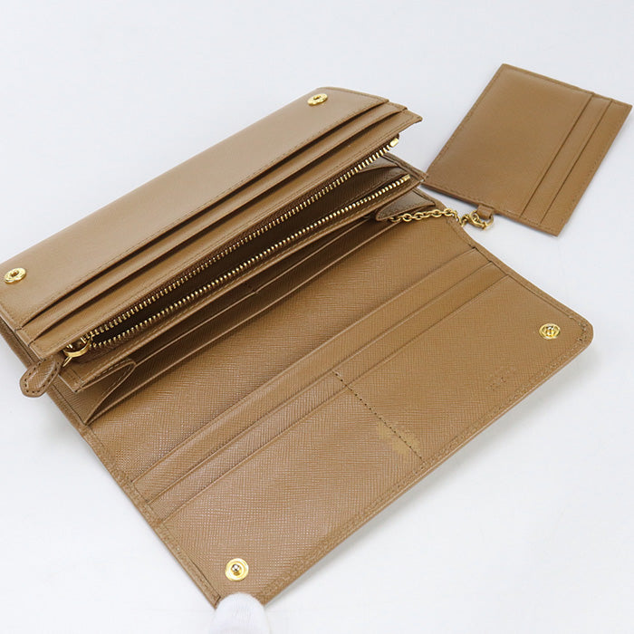 PRADA 1M1349 Long wallet Safiano Flap wallet leather Brown Women