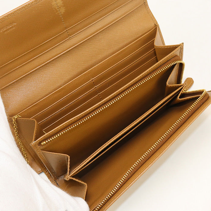 PRADA 1M1349 Long wallet Safiano Flap wallet leather Brown Women