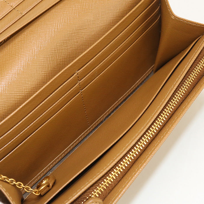 PRADA 1M1349 Long wallet Safiano Flap wallet leather Brown Women