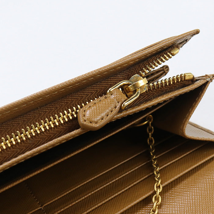 PRADA 1M1349 Long wallet Safiano Flap wallet leather Brown Women