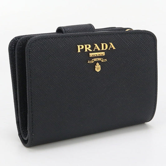 PRADA PR93168 Saffiano leather wallet Folded wallet leather black unisex