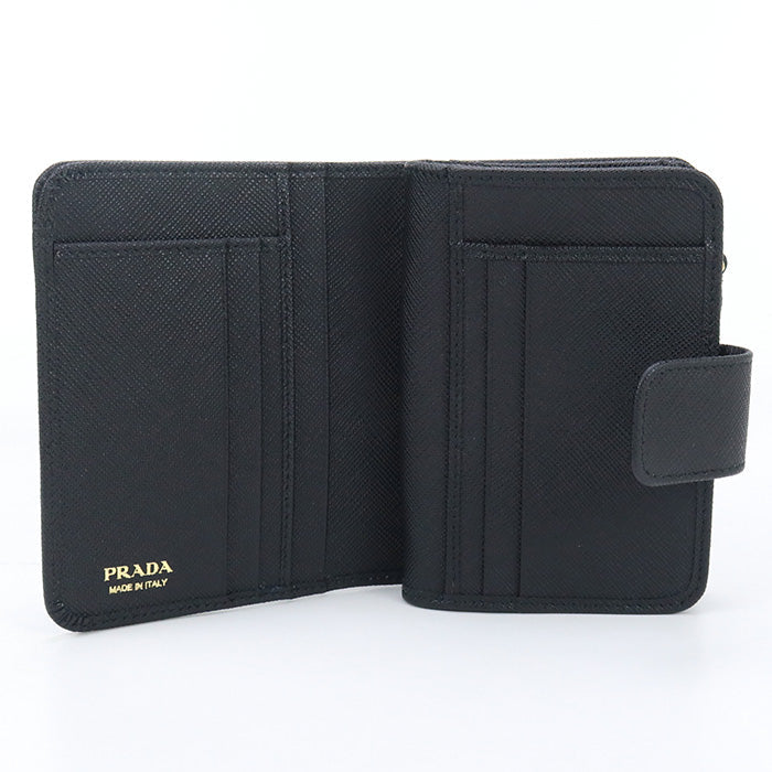 PRADA PR93168 Saffiano leather wallet Folded wallet leather black unisex