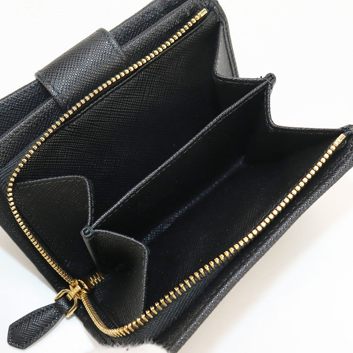 PRADA PR93168 Saffiano leather wallet Folded wallet leather black unisex