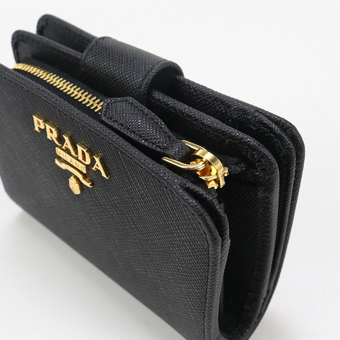 PRADA PR93168 Saffiano leather wallet Folded wallet leather black unisex
