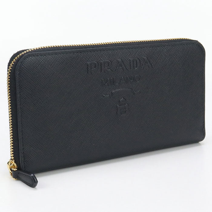 PRADA 1ML506 Long wallet Saffiano Embossing Zipper Wallet leather black mens(unisex)