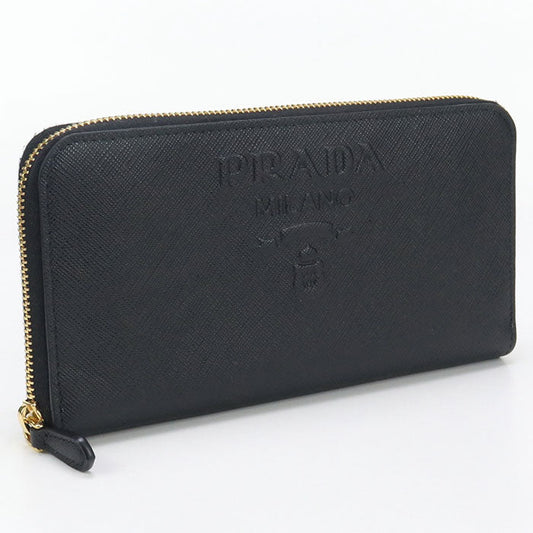PRADA 1ML506 Long wallet Saffiano Embossing Zipper Wallet leather black mens(unisex)