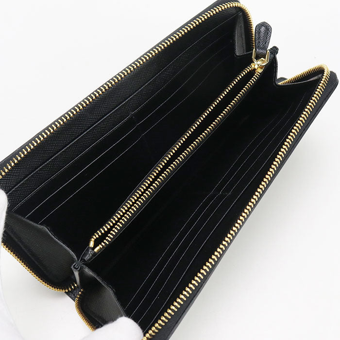 PRADA 1ML506 Long wallet Saffiano Embossing Zipper Wallet leather black mens(unisex)