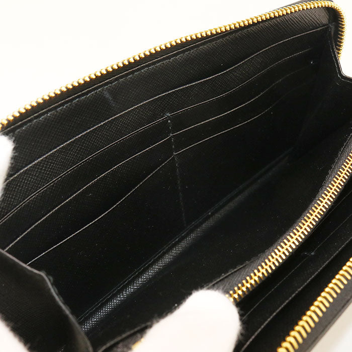 PRADA 1ML506 Long wallet Saffiano Embossing Zipper Wallet leather black mens(unisex)