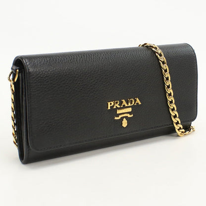 PRADA 1BP290 2E3A F0002 Chain wallet leather black Women