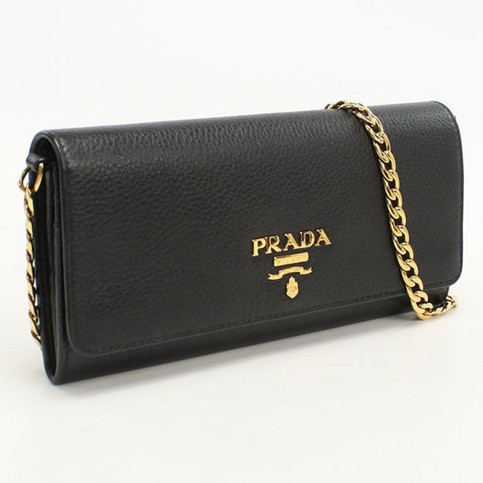 PRADA 1BP290 2E3A F0002 Chain wallet leather black Women