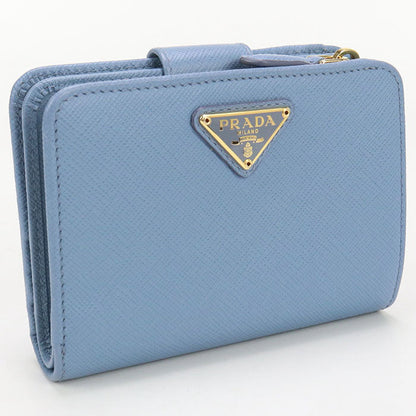 PRADA 1ML018 QHH F0637 saffiano triangle Folded wallet leather Blue Women