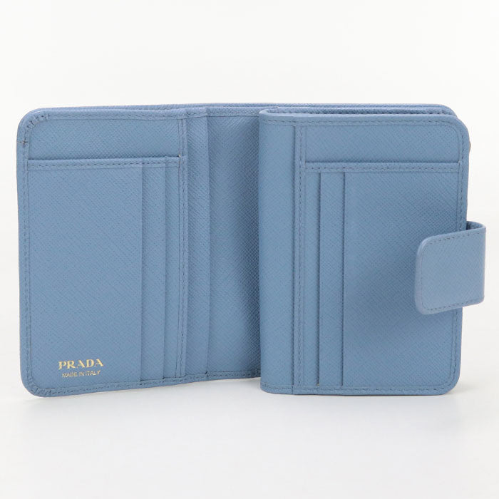 PRADA 1ML018 QHH F0637 saffiano triangle Folded wallet leather Blue Women
