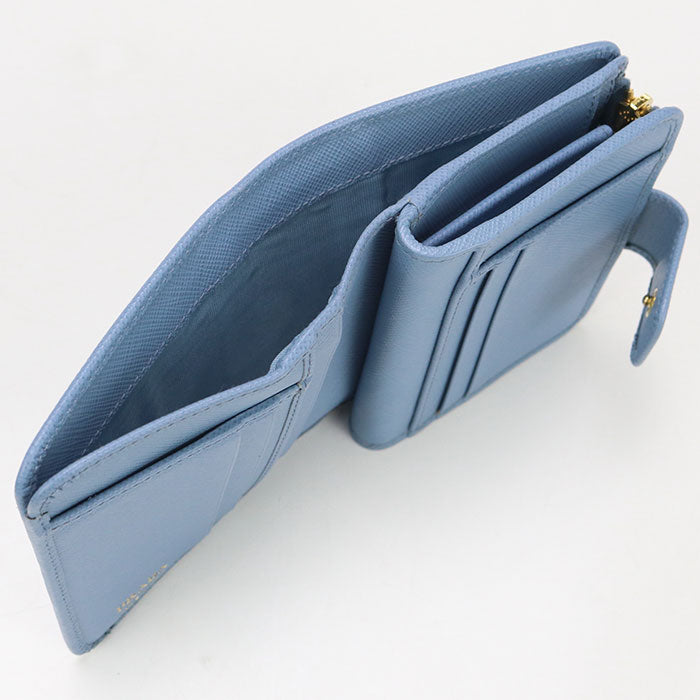 PRADA 1ML018 QHH F0637 saffiano triangle Folded wallet leather Blue Women